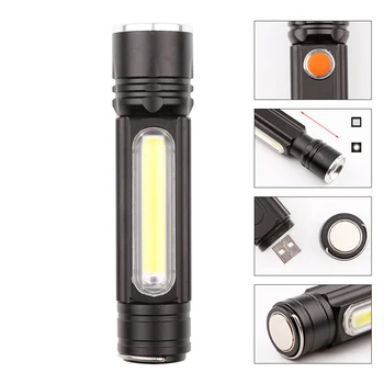 

800LM Multifunctional LED Flashlight USB Rechargeable Battery Powerful T6 Torch Side COB Light Linterna Tail Magnet Work Light