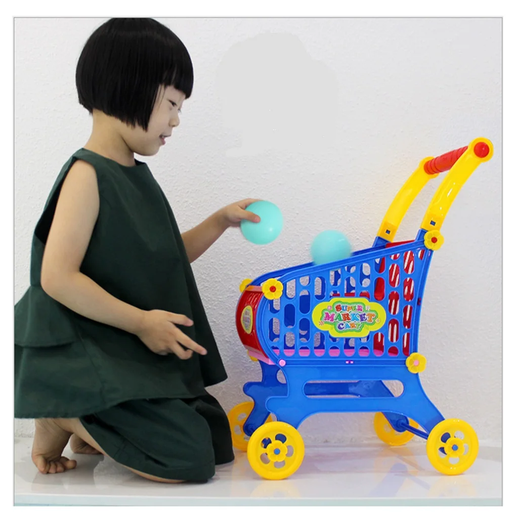 Plastic Supermarket Cart Basket Baby Supplies for Kids & Toddler Doll House Furniture Decor
