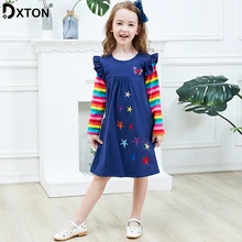 Dxton/платье с длинными рукавами для девочек детская зимняя одежда радужные Детские платья платье с бабочками для девочек, одежда для маленьких девочек от 2 до 8 лет