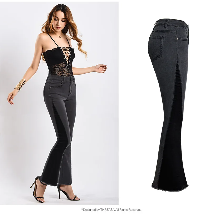 

Women's Wide-Leg Jeans Black Wide-Leg Pants Bell-Bottom Women Cross-Border European Style New Fashion Design trousers