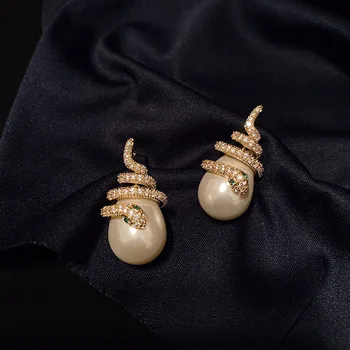 

fashion snake cubic zirconia white big pearl drop earring for bridal women wedding