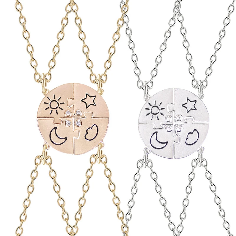 4-piece Set Best Friend Friendship Necklace Sun Moon Cloud And
