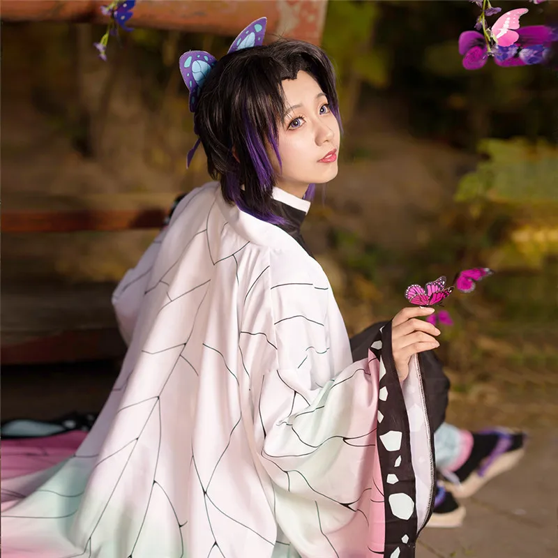 Аниме Демон Истребительница Kimetsu без Yaiba кохау Shinobu Косплэй костюм кимоно единый