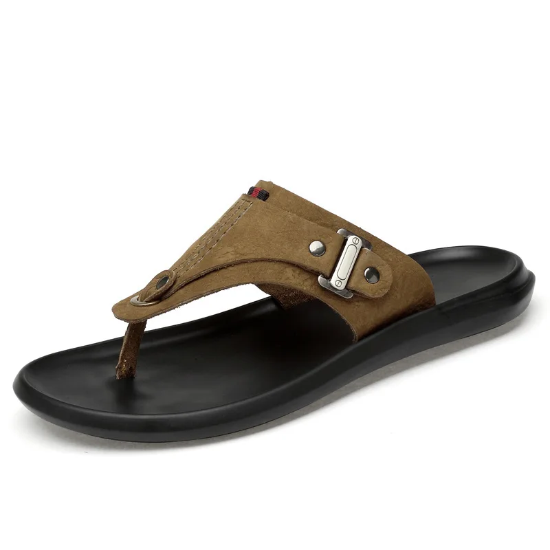 

2019 Summer Flip-flops MEN'S Sandals Full-grain Leather Sandals Genuine Leather Split Toe MEN'S Slippers MEN'S Sandals