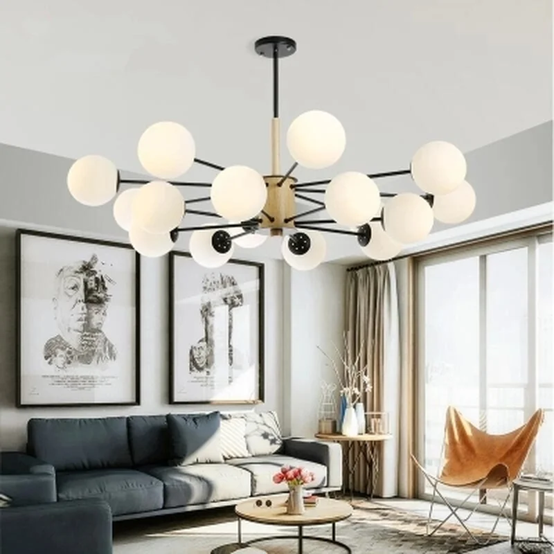 

Adjustable Lustre LED Chandelier For Living Room Wood Hanging Lights Lustres para sala de jantar Dining Lighting Fixtures