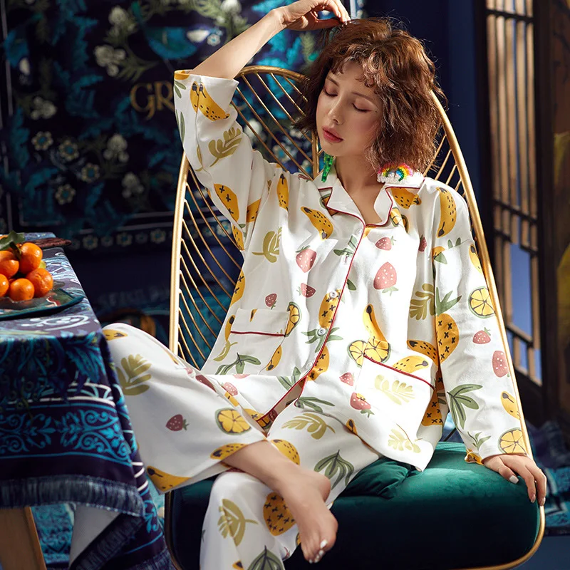 

A9415 # Strawberry Banana Cardigan AQT Long Sleeve Sweet Pajamas Homewear Set Series