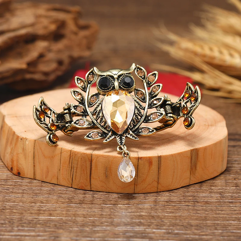 Morkopele Owl Crystal Hair Claw Clip Vintage Metal Pin Jewelry Rhinestone Accessories For Women Banquet | Украшения и аксессуары