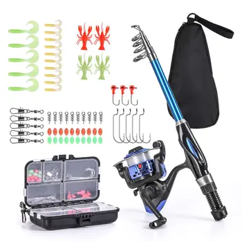 

Blusea Telescopic Fishing Rod Reel Combo Full Kit 1.3 m Fishing Rod Spinning Reel Set with Hooks Soft Lures Barrel Swivels