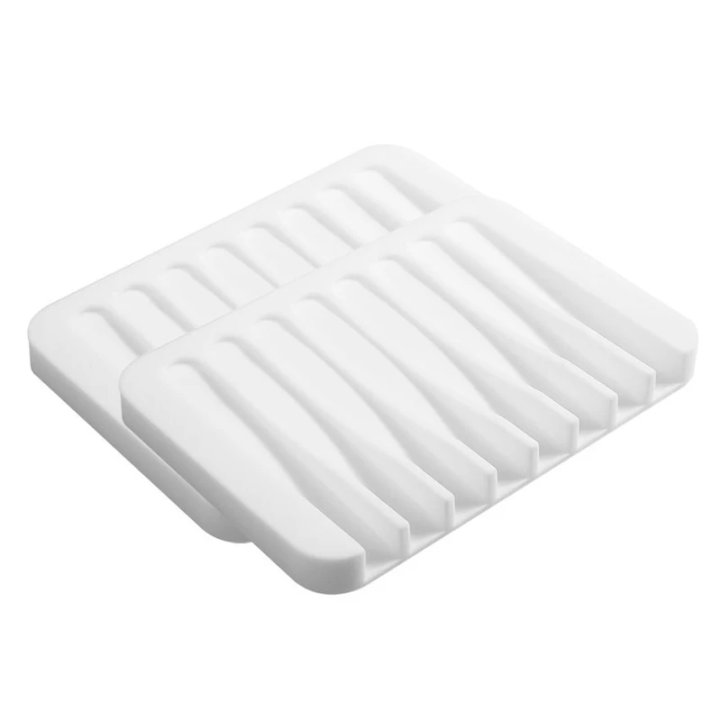 

New Silicone Shower Soap Dish Set, Soap Saver Holder, Rectangle Concave,3 Pack (White)