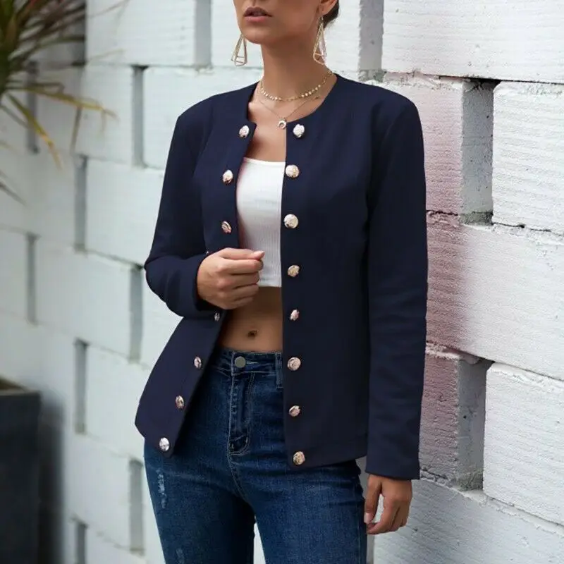Dark blue Lugentolo, женские блейзеры и куртки, модные, длинный рукав, сплошной цвет, двубортный, короткий, маленький Блейзер, Блейзер, Feminino - Цвет: Dark blue