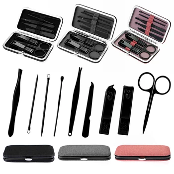

8Pcs/Set Multifunction Nail Clippers Black Manicure Pedicure Set Scissor Tweezer Ear Pick Cuticle Grooming Tools Nail Art Tools