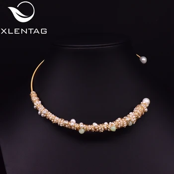 

XlentAg Natural Blue Stone Fresh Water Pearl Chokers Necklaces For Women Necklaces Luxury Fine Jewellery Bisuteria Mujer GN0050