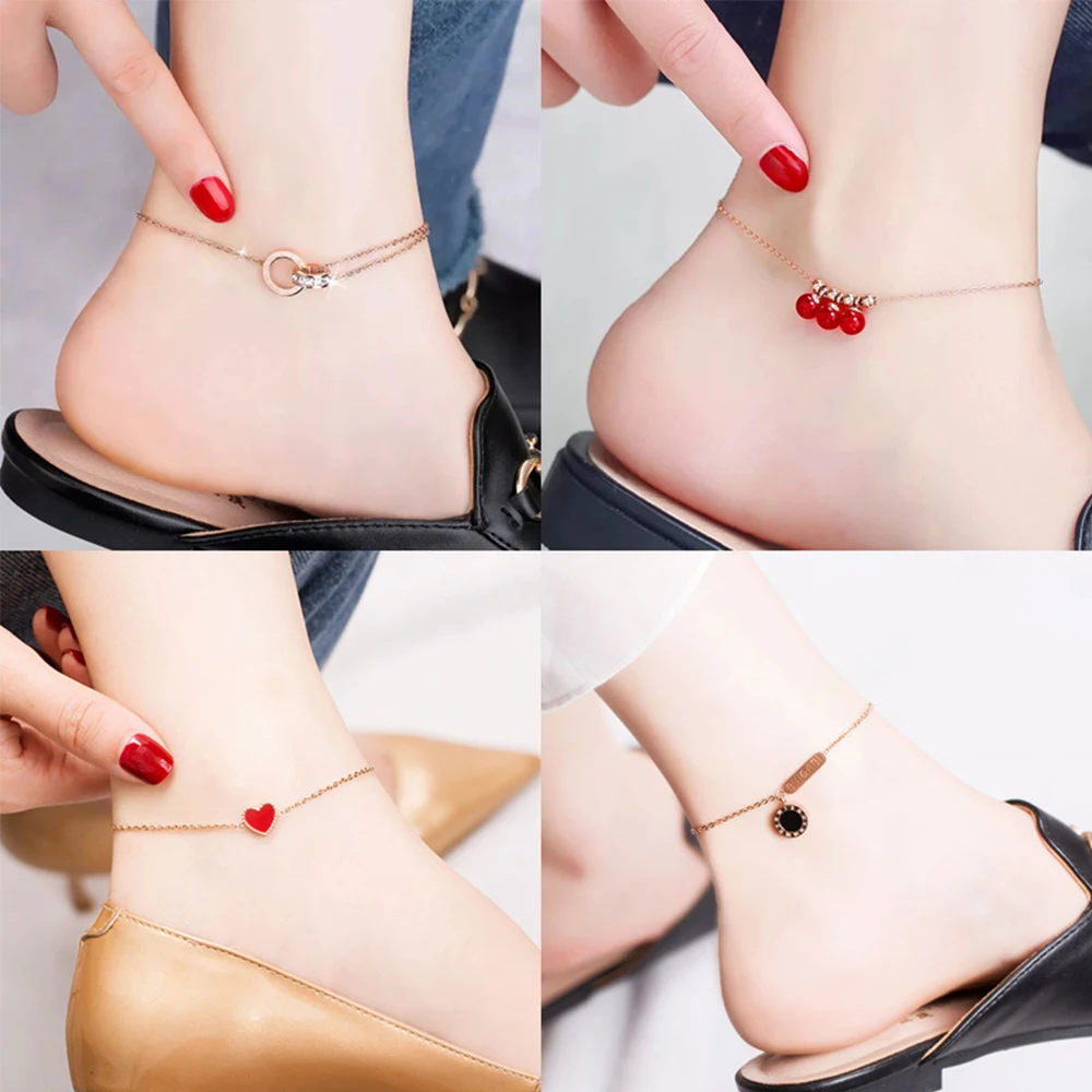 Rose Gold Color 316 Stainless Steel Anklets for Women Trendy Korean Style Ankle Bracelet Aesthetic Female Fashion Jewelry Gift Rose Gold Color 316 Stainless Steel Anklets for Women Trendy Korean Style Ankle Bracelet Aesthetic Female Fashion Jewelry Gift