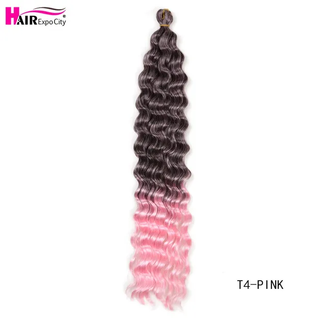 22-28 Inch Deep Wave Twist Crochet Hair Natural Synthetic Braid Hair Afro Curls Ombre Braiding Hair Extensions Hair Expo City T4-PINK