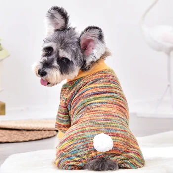 

Cute Tail Clothing For Small Dogs Autumn Outdoor Indoor Pet Pajamas Leggings Striped Jumpsuit Coverall For Puppy Animal Products