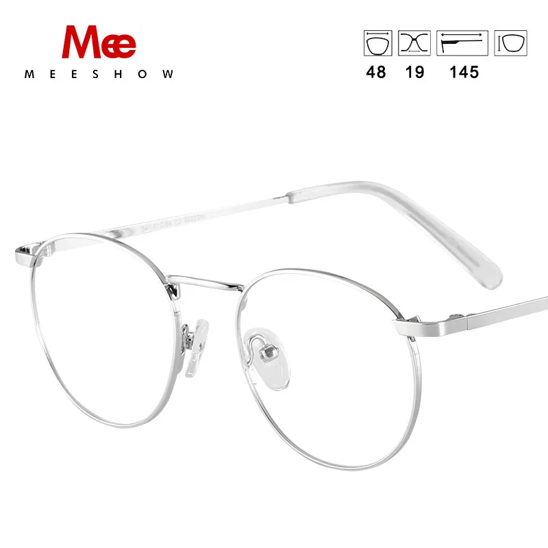 MEESHOW titanium alloy glasses frame Women Vintage Round Prescription Eyeglasses Retro myopia spectacle frame Eyewear 8916 - Цвет оправы: sliver