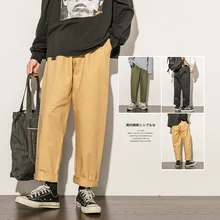 Весенние и осенние свободные хлопковые потертые прямые повседневные штаны больших размеров в китайском стиле, Черные Военные зеленые/хаки M-5XL