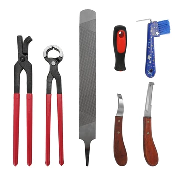 

7PCS Horse Farrier Hoof Nipper Trim Shoeing File Rasp Handle Hoof Cutter Tool Horse Manicure Care Set