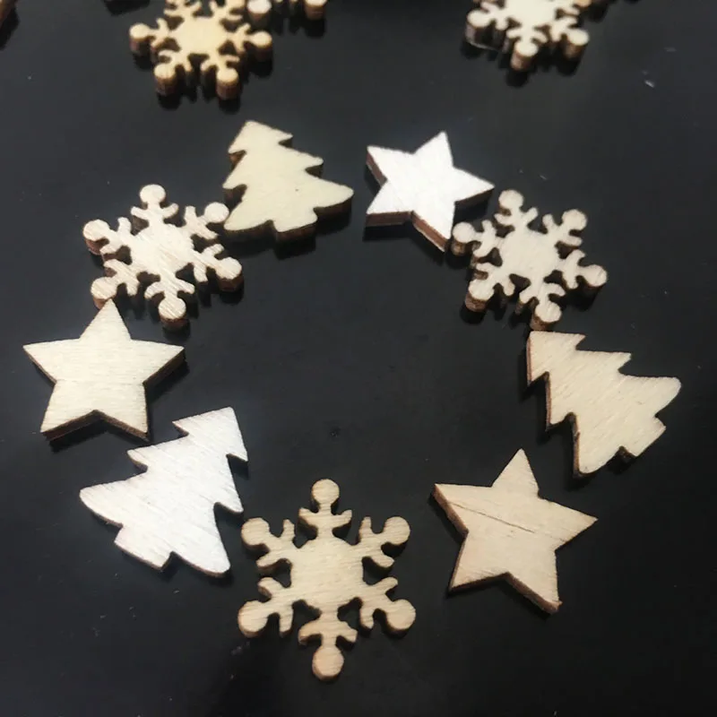 50 шт. мини рождественские деревянные рождественские украшения для дома елочные украшения кулон стол Конфетти дерево снежинки звезда