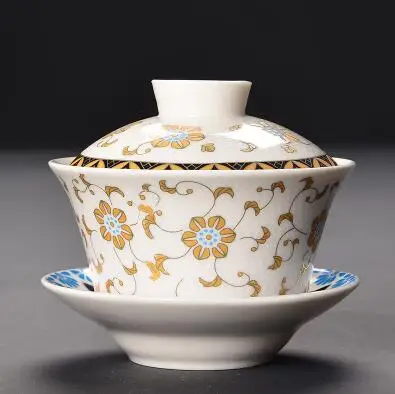 Керамический красный/белый/желтый дракон Gaiwan чайный сервиз фарфоровая чашка кунг-фу чайная чашка ручной окрашенный чайный чаша красивый чайник - Цвет: 07
