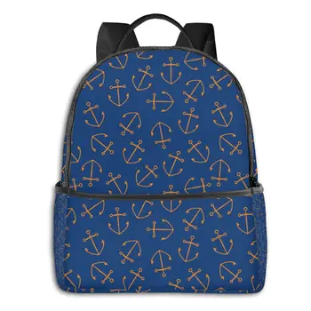 

Women canvas Backpacks School bag for teenagers Girls BoyGold Anchor On Blue Background Student book Laptop Back pack travel bag