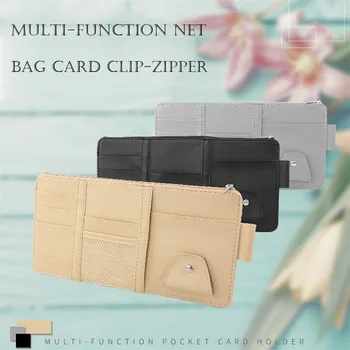 

Card Holder Simple Pure Color Multi-function And Multi-squared Net Bag Card Clip With Zipper Storage Organizer Pockets