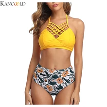KANCOOLD комплекты бикини с перекрестным принтом спереди в стиле бохо женские сексуальные купальники на шнуровке с высокой талией и ремешками из двух частей Новая мода