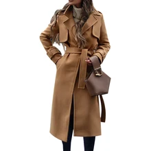 Женское элегантное шерстяное пальто с поясом, зимнее теплое длинное пальто, модная однотонная шерстяная куртка abrigo mujer, уличная манто D25