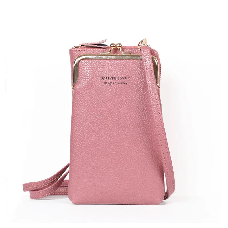 

Women Multi-pocket Mobile Phone Bag Letter Print Solid Color Zipper Coin Card Cash Pouch Wallet Crossbody Shoulder Messenger Bag