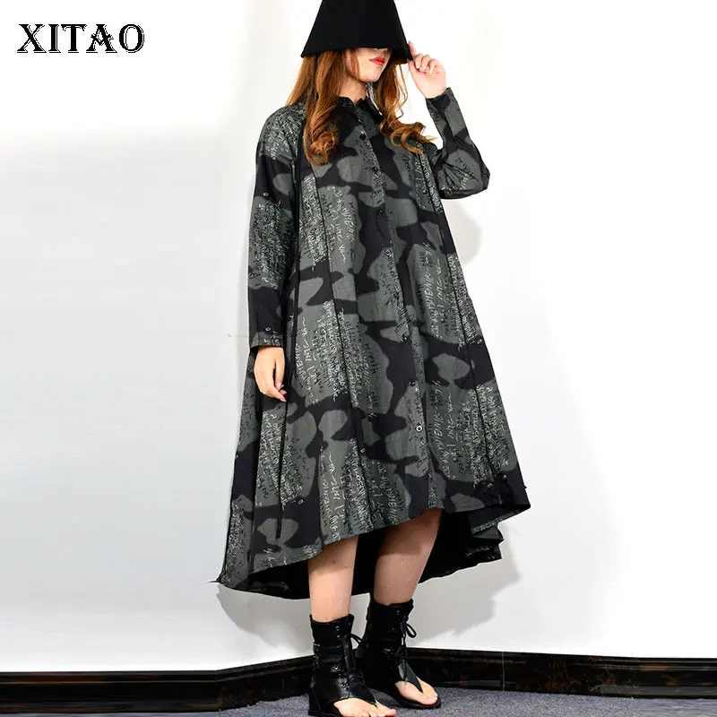 

XITAO Print Casual Single Breasted A Line Trench Women 2019 Autumn Korean Fashion Tide New Style Turn Down Collar Coat GCC2743