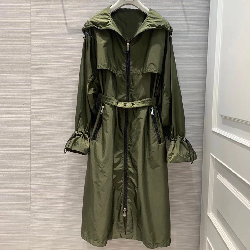 

Autumn Women's Trench Coat Casual Long Butterfly Sleeve Hooded Coat Vintage Zipper Outwear Long Clothing