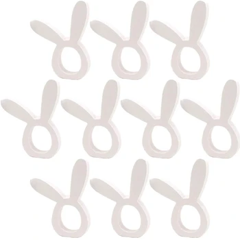 

12 Pcs Wood Rabbit Napkin Rings Table Decoration Easter Day Party Napkin Holders Towel Buckle For Easter Party Wholesale