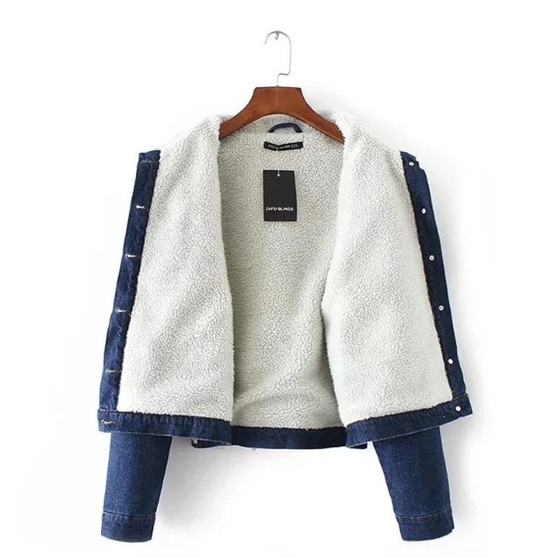 

2017 Spring New Style WOMEN'S Dress Western Style Fashion Casual Lambs Wool Thick Double Pocket Cowboy Cotton-padded Clothes Cot