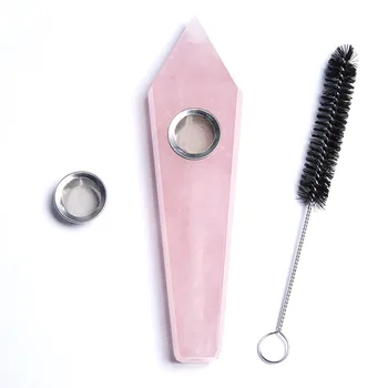 

Natural Pink Rose Quartz Crystal Smoking Pipes Original Stone Polished Natural Hexagonal Prism Filter Cigarette Holder
