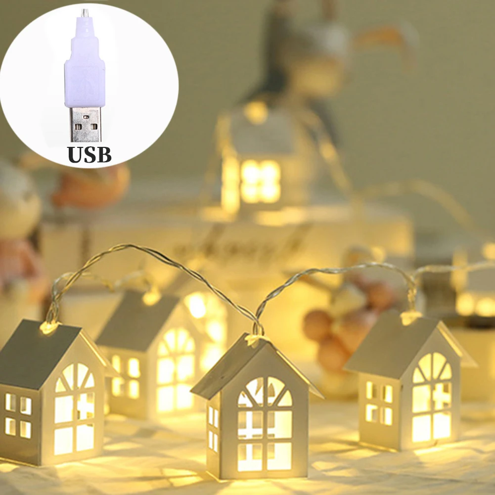 USB Рождественский светодиодный светильник в европейском стиле, сказочный светильник, украшения для дома, свадьбы, праздника, вечерние, подарок на год, деревянный - Испускаемый цвет: USB
