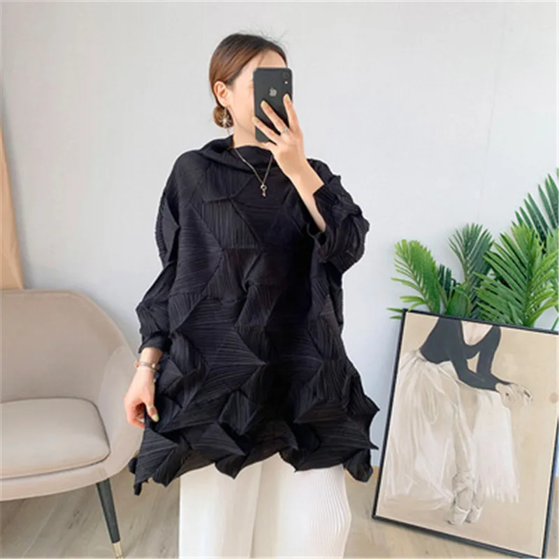 Miyake pleated diamond pleated tops women's summer new messy