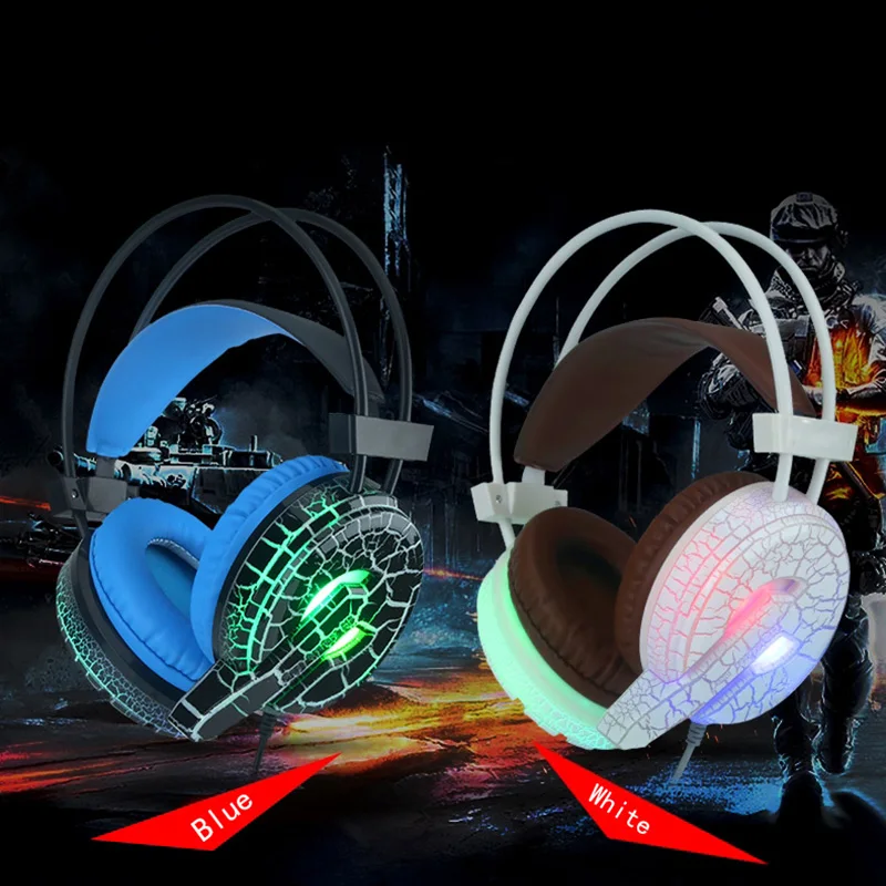 GTIPPOR проводные наушники с микрофоном компьютерный игровой трещины светодиодный светильник стерео гарнитура для PS4 ПК Xbox