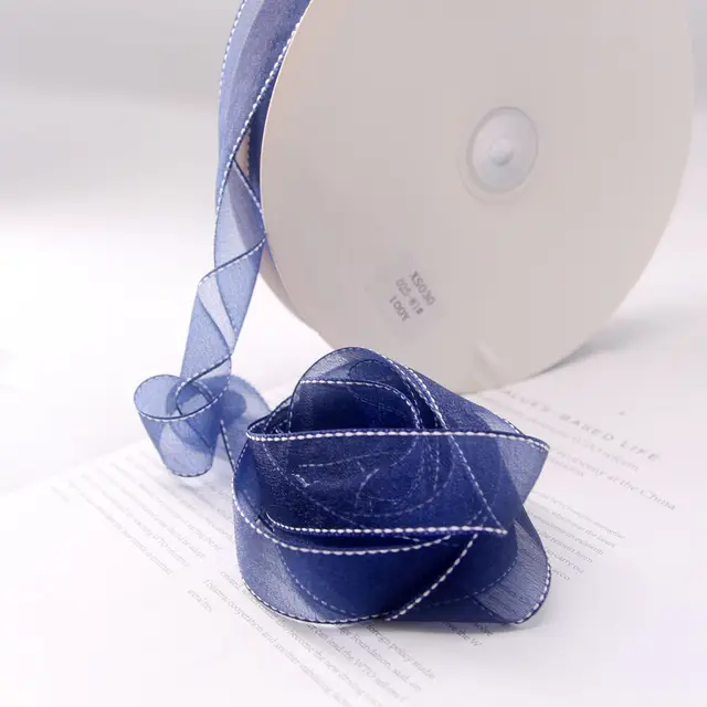 25mm Wide-Sided Ribbons Like You Confession Bowknot Wedding Gauze Christmas Party Packaging Decoration Lace Crafts Ribbon Navy1