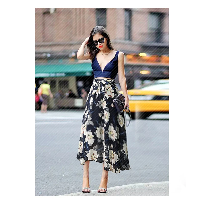 

2019 Fashion Hot Women Skirts Flowers Bohemian Summer Skirt Floral Print Ankle-length Elasticity Pleated Maxi Skirt Women