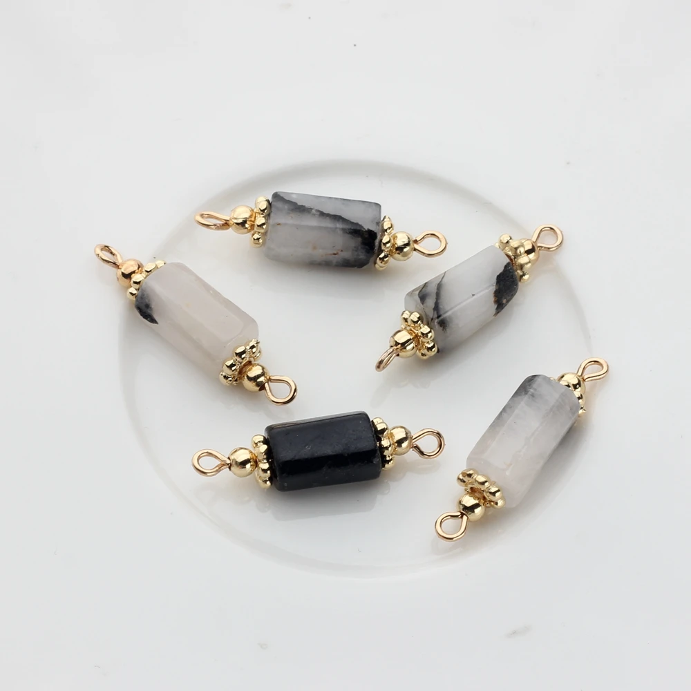 Kupfer Natürliche Stein Charms Zylinder Doppel Loch Barrel Perlen Anschlüsse 2 stücke Für DIY Halskette Schmuck Zubehör – Detail 1