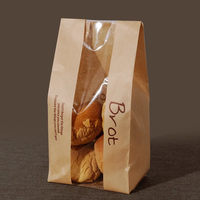 

20 Pcs Bread Bag With Window Kraft Bag Paper Food Packaging To The School White Baking Toast Bakery Bread Bags With Sticker