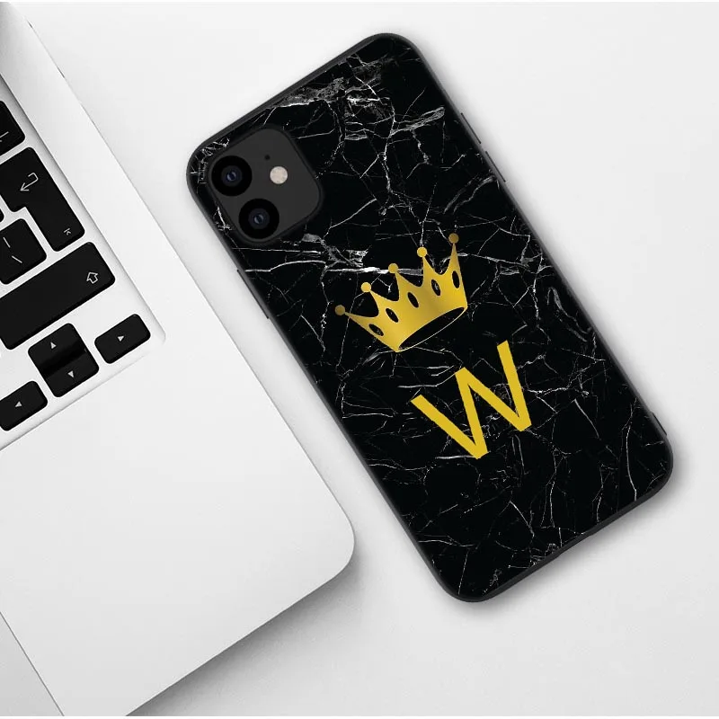 TPU Пользовательский именной чехол для телефона для iphone 11 Pro Max с надписью монограмма черный мрамор Золотая Корона чехол для iphone X XR XS MAX 6 7 8 Pus - Цвет: TPU