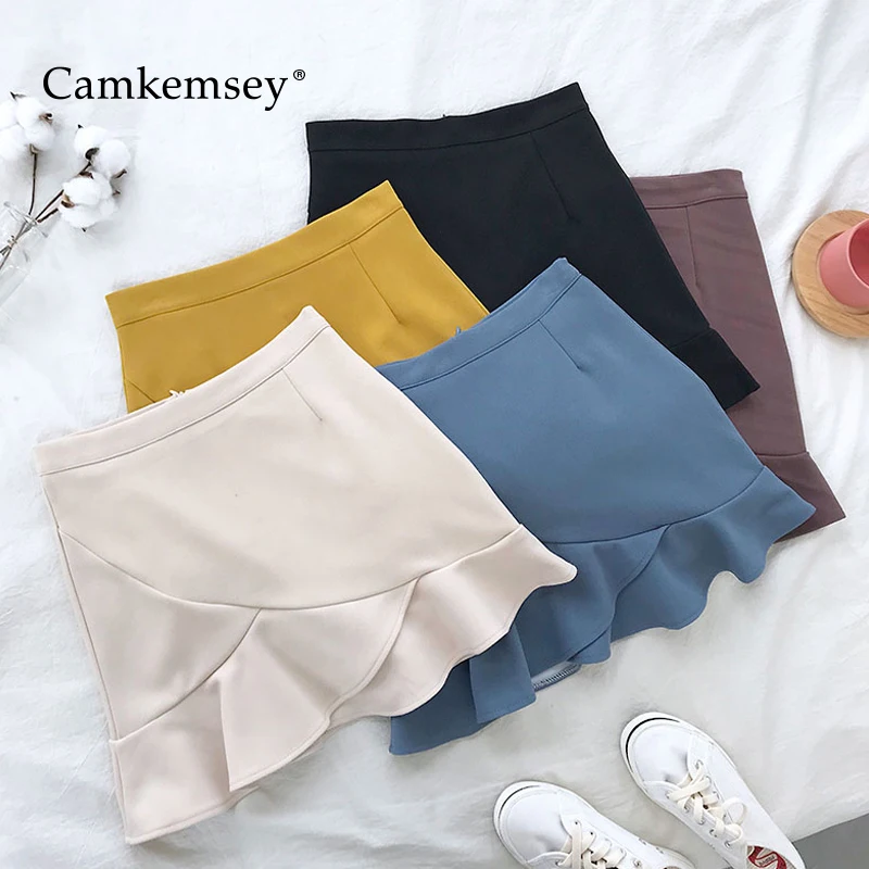 CamKemsey, школьные милые плиссированные мини-юбки для девочек, Корейская Весенняя высокая талия, а-силуэт, облегающий покрой «рыбий хвост», юбка, леди, праздничное платье-пачка, юбки