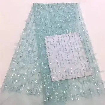 

New Style Aqua Green African Sequins Lace Fabric High Quality French Mesh Sequins Lace Fabric Materials For Nigerian Wedding Par
