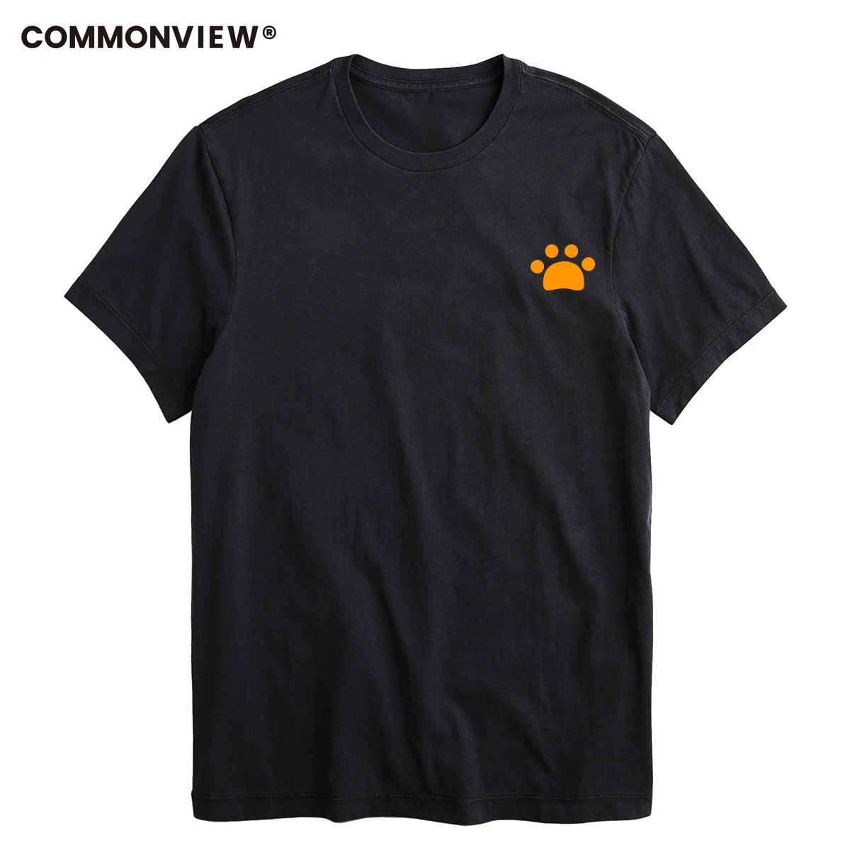 COMMONVIEW 100% cotton casual short sleeve footprint men T shirt o-neck knitted comfortable fabric street style men t shirts