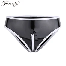 Женское нижнее белье Трусики-бикини Мокрый Вид лакированные кожаные трусики на молнии открытый промежность трусики клубная одежда пикантные трусы