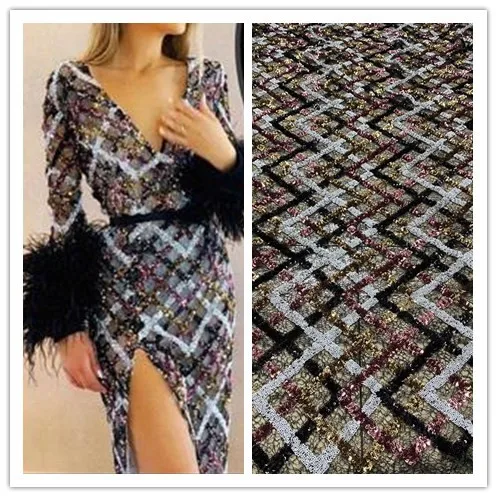 Cyndi-30.8805 Hot selling african sequins lace fabric tessel fringel embroidered tulle mesh |