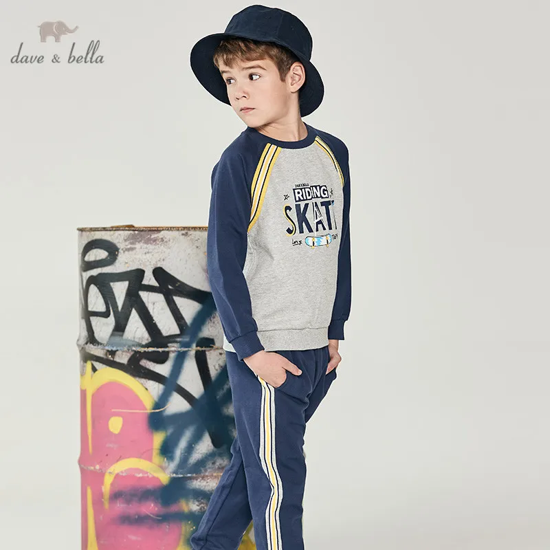 DBK12296 dave bella kids boy spring active clothing sets long sleeve pants suits children print clothes |
