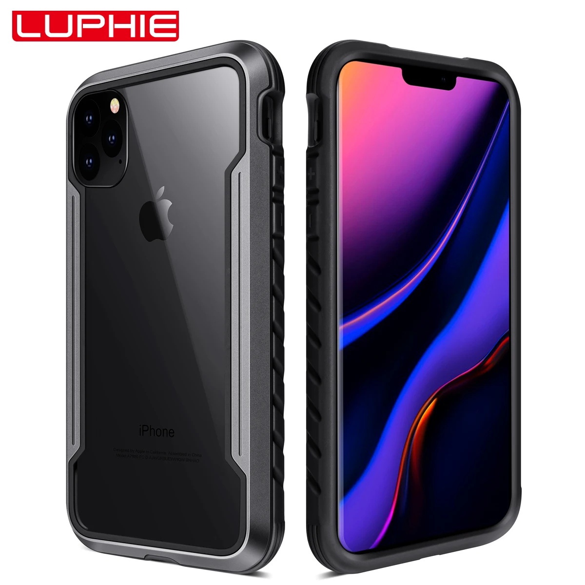 

for Apple iPhone 11 2019 Case , LUPHIE Defender Anodized Aluminum TPU Clear PC Military Grade Machined Metal Protective Case