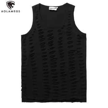 

Aolamegs tank top men Double-decker Broken Hole Men's Vest Hip Hop Sleeveless Tee Shirts Summer Hipster Streetwear gym clothing